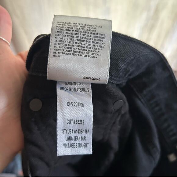 Agolde Lana Mid Rise Vintage Straight Black Distressed Knees Button Fly Size 27 - Picture 7 of 7